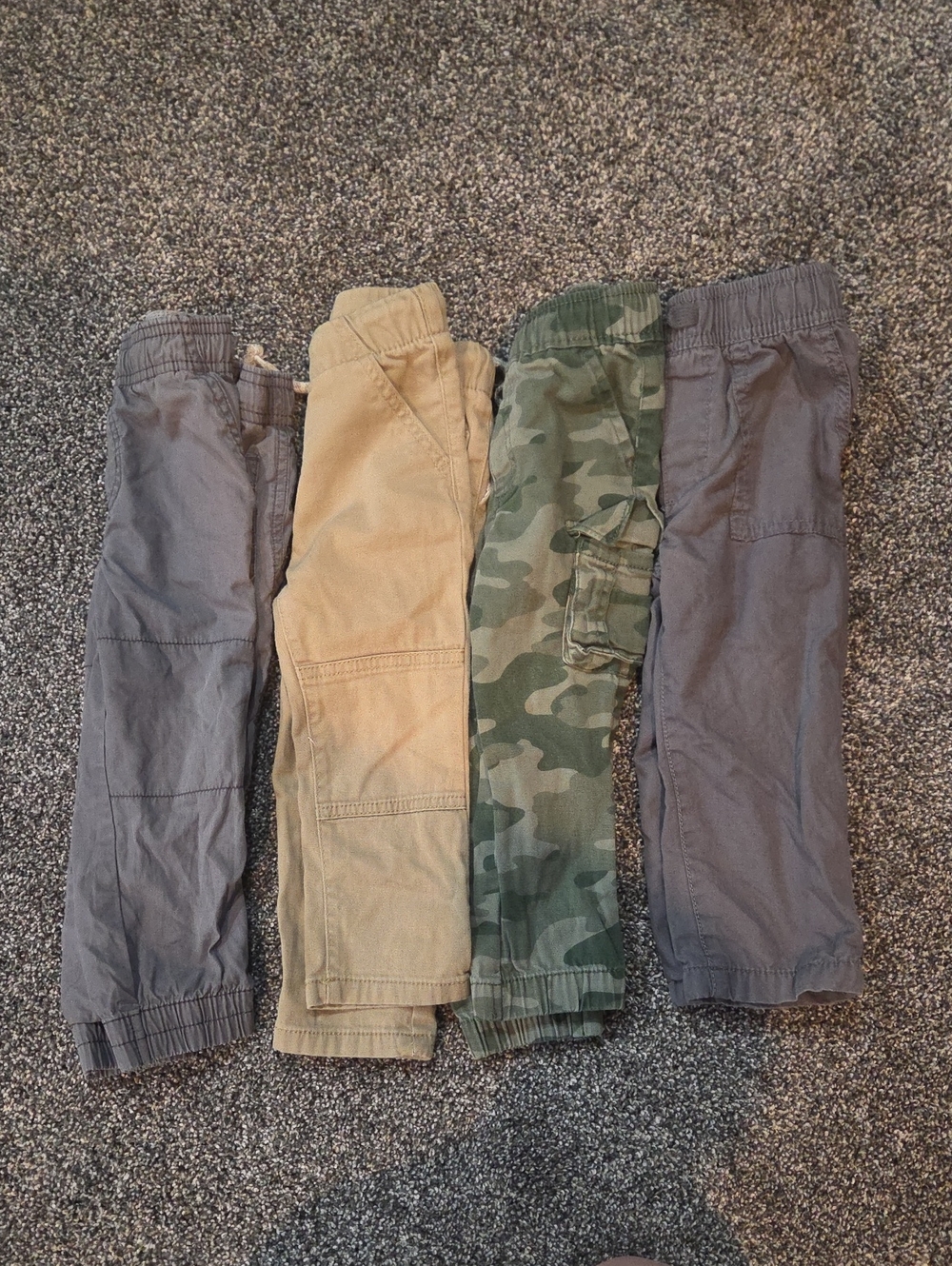 Kids Cargo Pants Pack — Gray, Tan, Green Camo, Charcoal